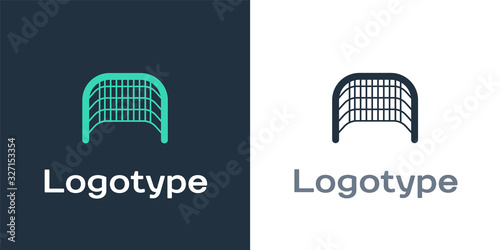 Logotype Ice hockey goal with net for goalkeeper icon isolated on white background. Logo design template element. Vector Illustration