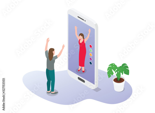 virtual reality or augmented reality 3d technology for ecommerce fashion buy new clothes with modern flat style