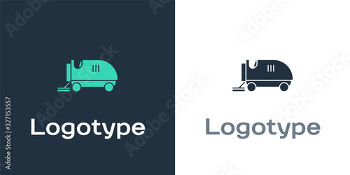 Logotype Ice resurfacer icon isolated on white background. Ice resurfacing machine on rink. Cleaner for ice rink and stadium. Logo design template element. Vector Illustration