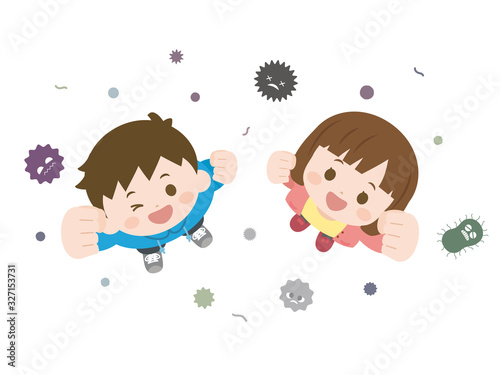 ウイルスに負けない元気な子供のイラスト