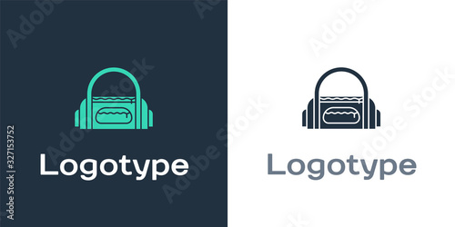 Logotype Sport bag icon isolated on white background. Logo design template element. Vector Illustration