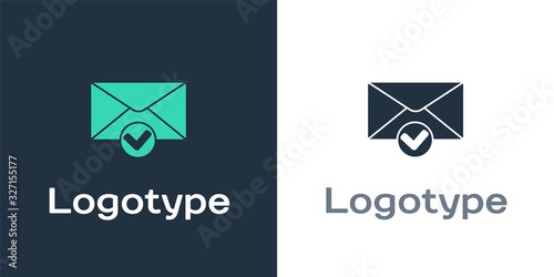 Logotype Envelope and check mark icon isolated on white background. Successful e-mail delivery, email delivery confirmation. Logo design template element. Vector Illustration