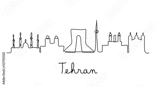 One line style Tehran city skyline. Simple modern minimaistic style vector.