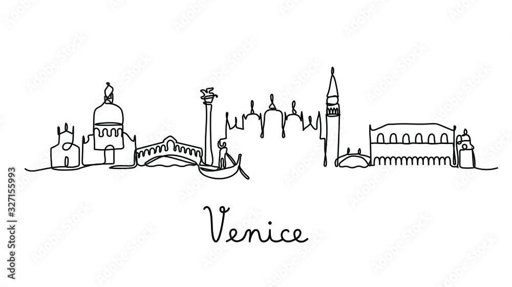 One line style Venice city skyline. Simple modern minimaistic style vector.