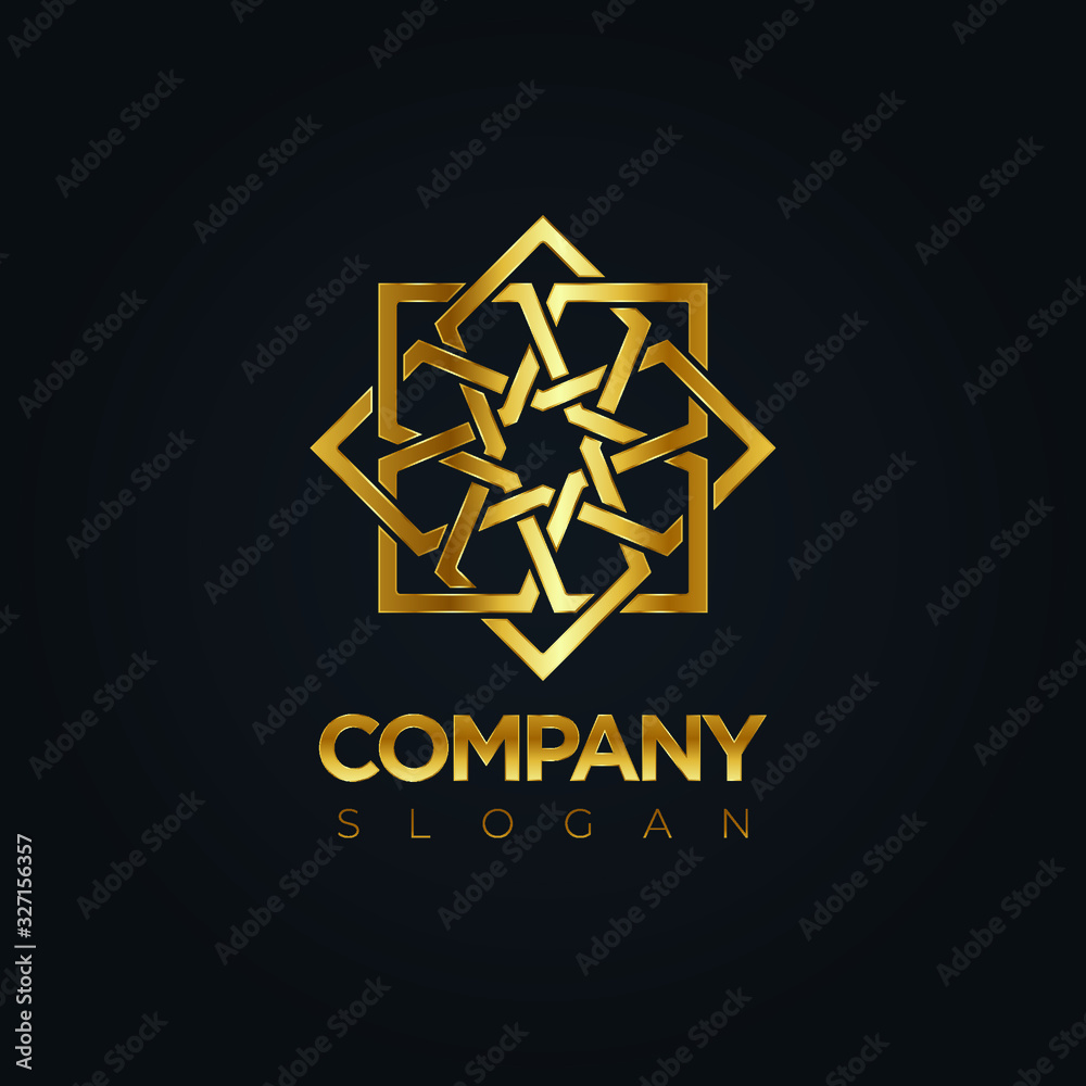 Gold Star Seljuk Logo Vector in elegant Style with Black Background / Decorative Golden Logo Design / Seal of Solomon Logo