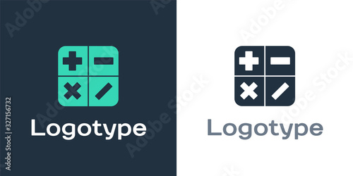 Logotype Calculator icon isolated on white background. Accounting symbol. Business calculations mathematics education and finance. Logo design template element. Vector Illustration
