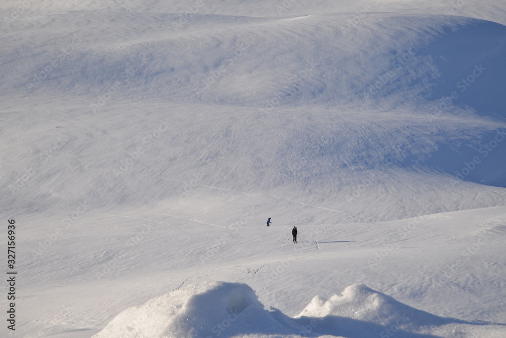 skiers in mountains