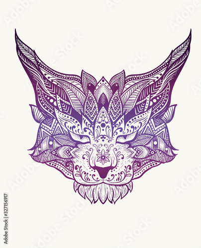 Illustration vector cat head with mandala pattern style.