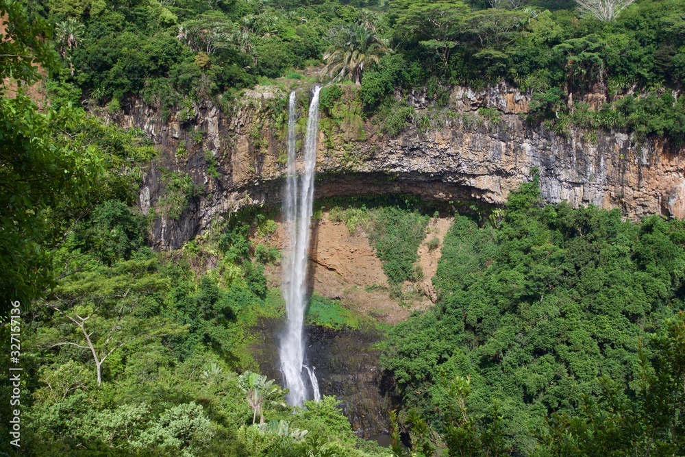 Fototapeta premium Aerial view of Chamarel waterfall in Mauritius 