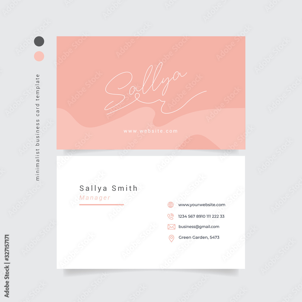 Minimalist Business Card Layout with Pink wave Accents
