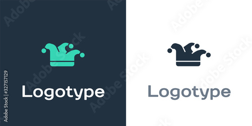 Logotype Joker playing card icon isolated on white background. Jester hat with bells. Casino gambling. Logo design template element. Vector Illustration