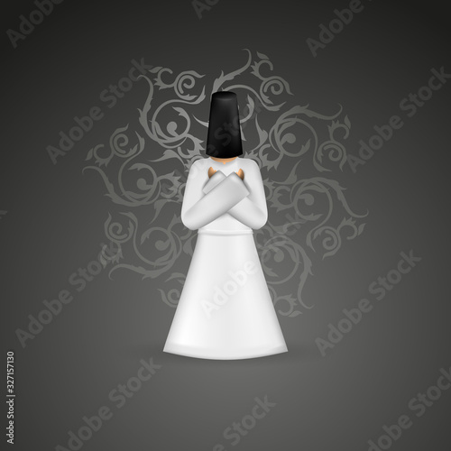 Vector Islam dance Sufi dervishes religion. Whirling dances of dervishes.