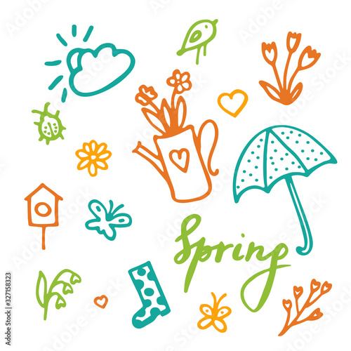 Spring vibes. Marker hand drawn illustration. Cute doodle elemets for digital and print.