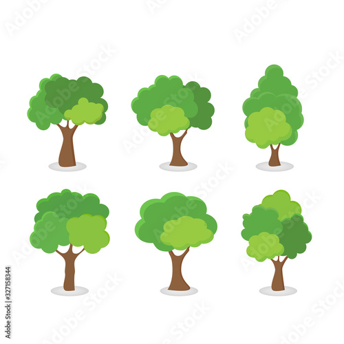 Green tree Fertile A variety of forms on the White Background Set of various tree sets Trees for decorating gardens and home designs.vector illustration and icon