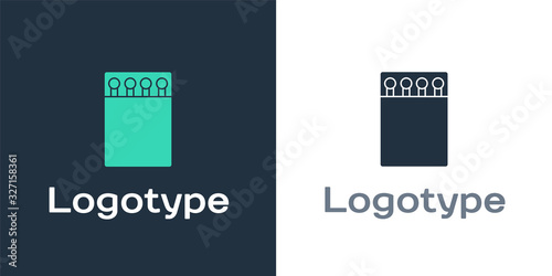 Logotype Open matchbox and matches icon isolated on white background. Logo design template element. Vector Illustration