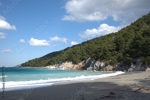 A beautiful beach on the island of Skopelos, Greece . her name is Kastani beach