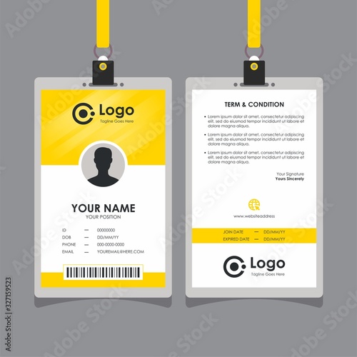 Simple Clean Yellow Id Card Design, Professional Identity Card Template Vector for Employee and Others