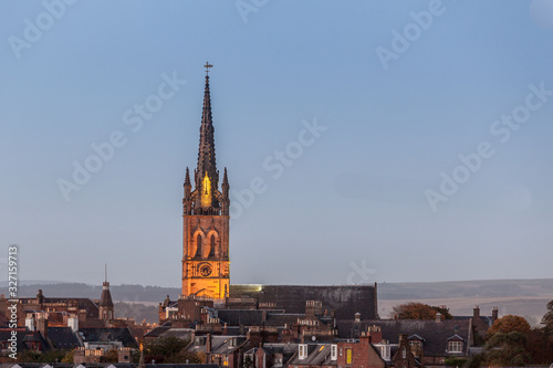 MONTROSE, SCOTLAND - 2015 OCTOBER 22. Montrose old and ST Andrew's Church in the twilight.