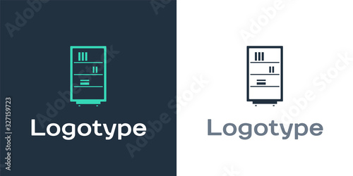Logotype Library bookshelf icon isolated on white background. Logo design template element. Vector Illustration