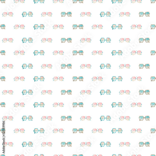 Summer picnic watercolor seamless pattern with sunglasses.