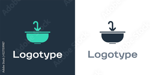 Logotype Washbasin with water tap icon isolated on white background. Logo design template element. Vector Illustration