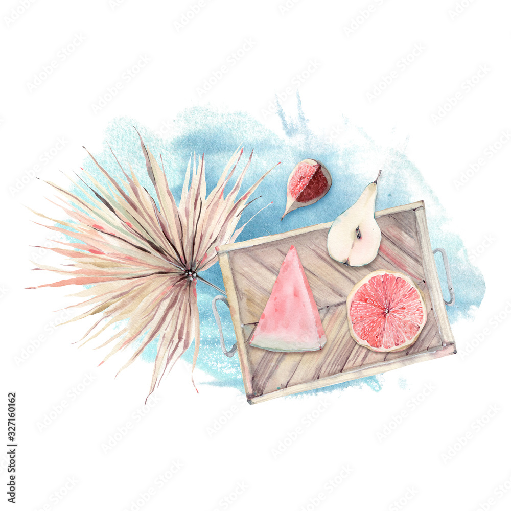 Naklejka premium Summer picnic watercolor illustration.