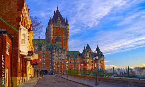 Golden hour early morning view of the Château Frontenac - an iconic landmark in Quebec City, Quebec, Canada