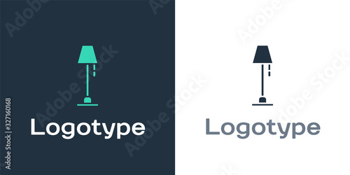 Logotype Floor lamp icon isolated on white background. Logo design template element. Vector Illustration