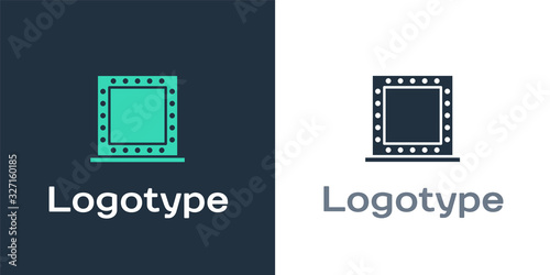 Logotype Makeup mirror with lights icon isolated on white background. Logo design template element. Vector Illustration