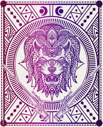 Illustration vector Lion head with floral pattern style good for print on demand(POD)