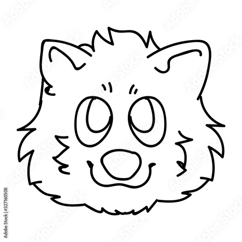 Cute cartoon monochrome lineart pomeranian puppy face dog breed vector clipart. Pedigree kennel doggie breed for dog lovers. Purebred domestic for pet parlor illustration. Isolated canine fluffy spitz