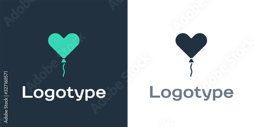 Logotype Balloon in form of heart with ribbon icon isolated on white background. Valentines day. Logo design template element. Vector Illustration