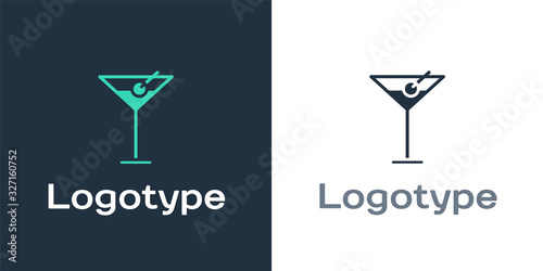 Logotype Martini glass icon isolated on white background. Cocktail icon. Wine glass icon. Logo design template element. Vector Illustration