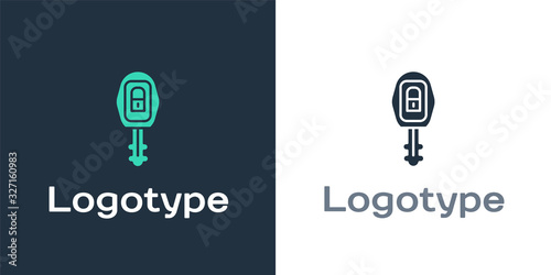 Logotype Car key with remote icon isolated on white background. Car key and alarm system. Logo design template element. Vector Illustration