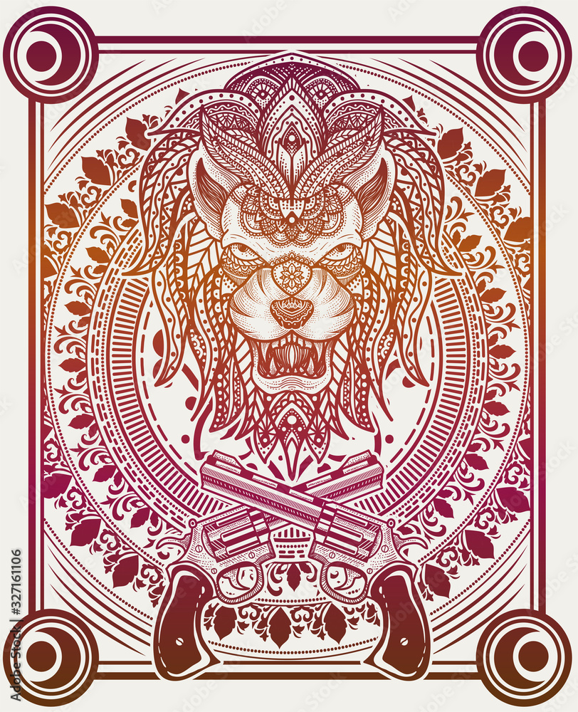 Illustration vector Lion head with floral pattern style good for print on demand(POD)