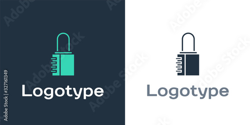 Logotype Safe combination lock icon isolated on white background. Combination padlock. Security, safety, protection, password, privacy. Logo design template element. Vector Illustration