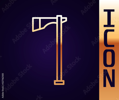 Gold line Native american tomahawk axe icon isolated on black background. Vector Illustration