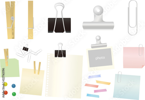 Set of various clips and notes on the white background. vector illustration. photo