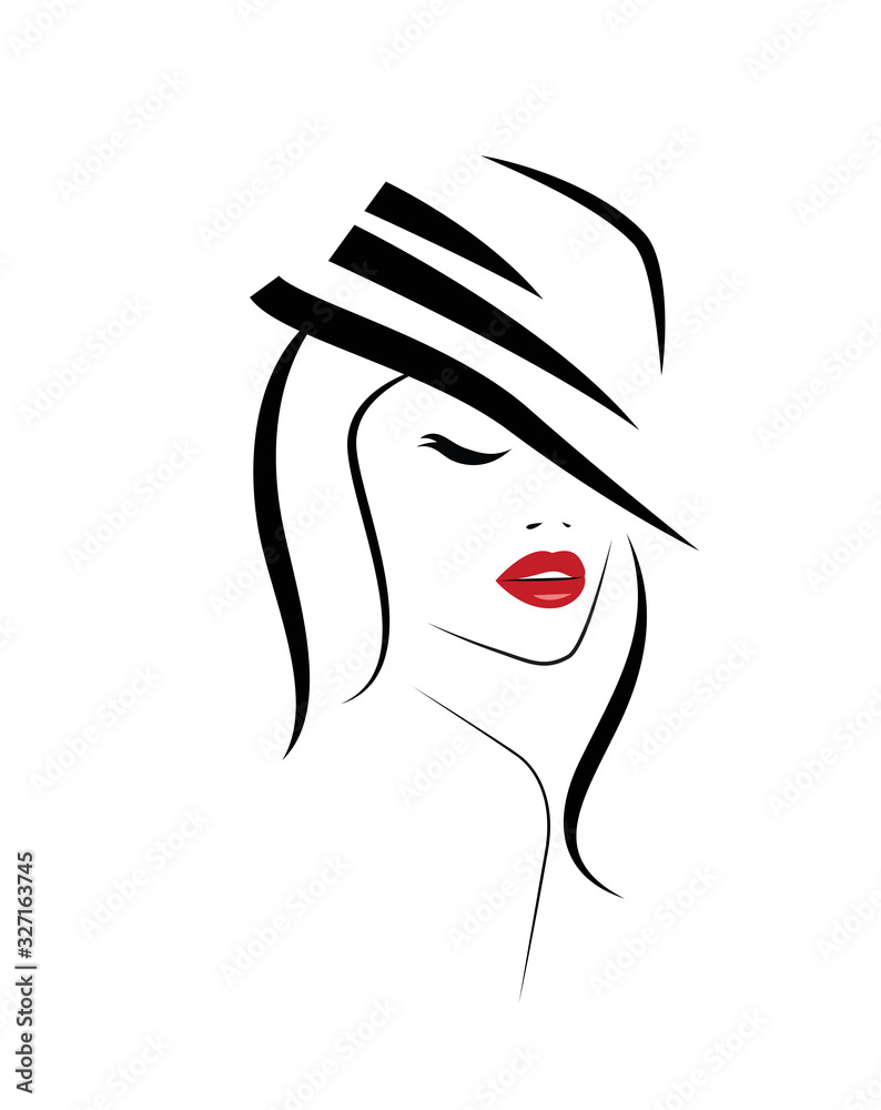Vector_Beautiful stylish black haired Woman in hat Vector_Beautiful stylish black haired Woman in hat
