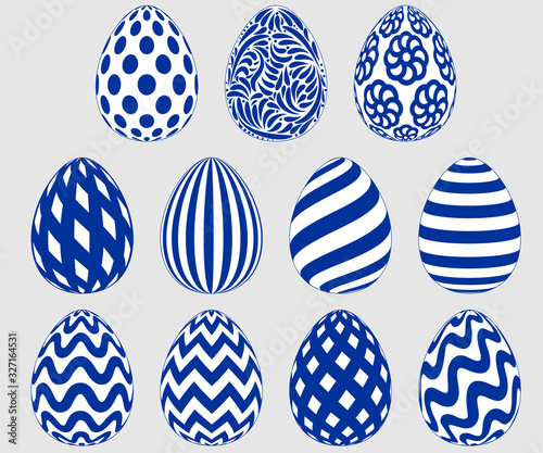 Set of decorative monochrome egg with different patterns. isolated on a white background