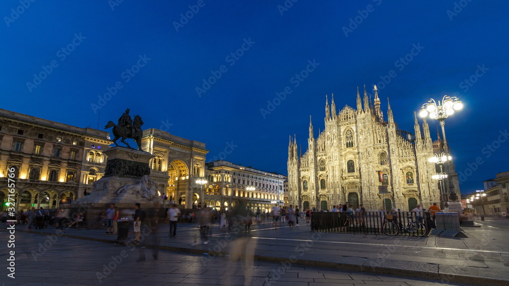 Milan Cathedral day to night timelapse Duomo di Milano is the gothic cathedral church of Milan, Italy.
