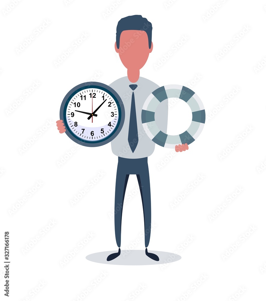 Businessman or clerk. Male character in trendy simple style with objects, flat vector illustration. Business concept. Isolated on white background. Businessman or clerk. Male character in trendy simple style with objects, flat vector illustration. Business concept. Isolated on white background.