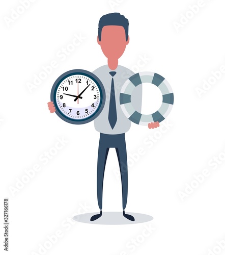 Businessman or clerk. Male character in trendy simple style with objects, flat vector illustration. Business concept. Isolated on white background.