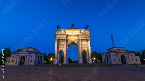 Arch of Peace in Simplon Square day to night timelapse. It is a neoclassical triumph arch photo