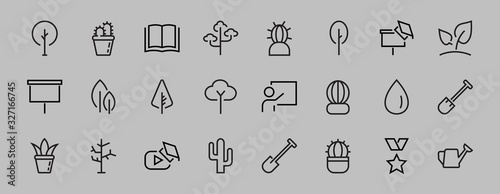 A set of Rosteniya Icons, and garden care, Vector illustration, Contains Icons such as tree, cactus, watering can, spade, flower and much more. on a white background, editable bar 480x480