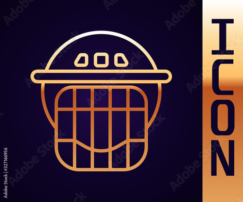 Canvas Print Gold line Hockey helmet icon isolated on black background