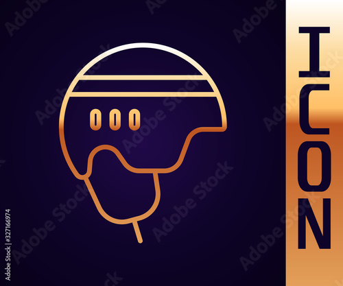 Canvas Print Gold line Hockey helmet icon isolated on black background