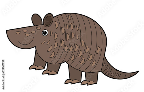 cartoon american scene with happy and funny armadillo on white background - illustration