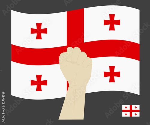 Fist power hand with Georgia National flag, Fight for Georgian People  concept, cartoon graphic, sign symbol background, vector illustration.