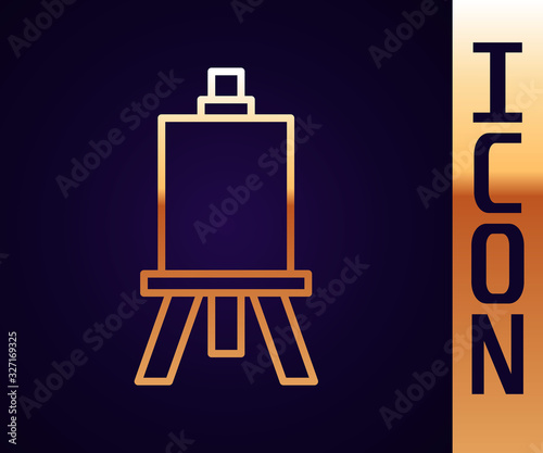 Gold line Wood easel or painting art boards icon isolated on black background. Vector Illustration